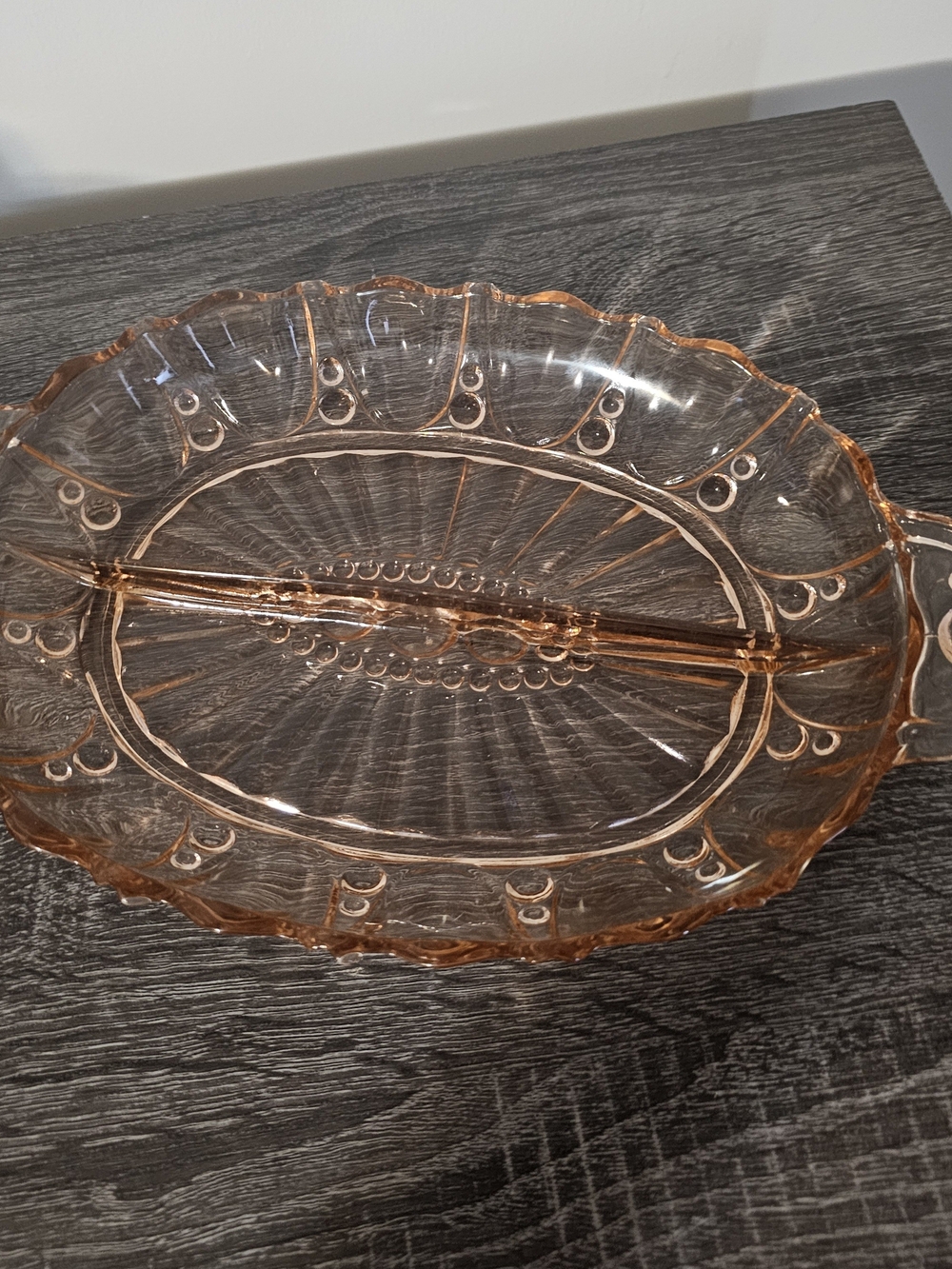Vintage Pink Glass Divided Serving Dish
